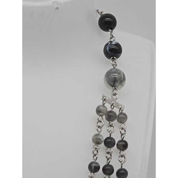 Whimsigoth Multi-Layer Chain Necklace Black Grey Acrylic Beads Faux Carved Onyx - Picture 9 of 12